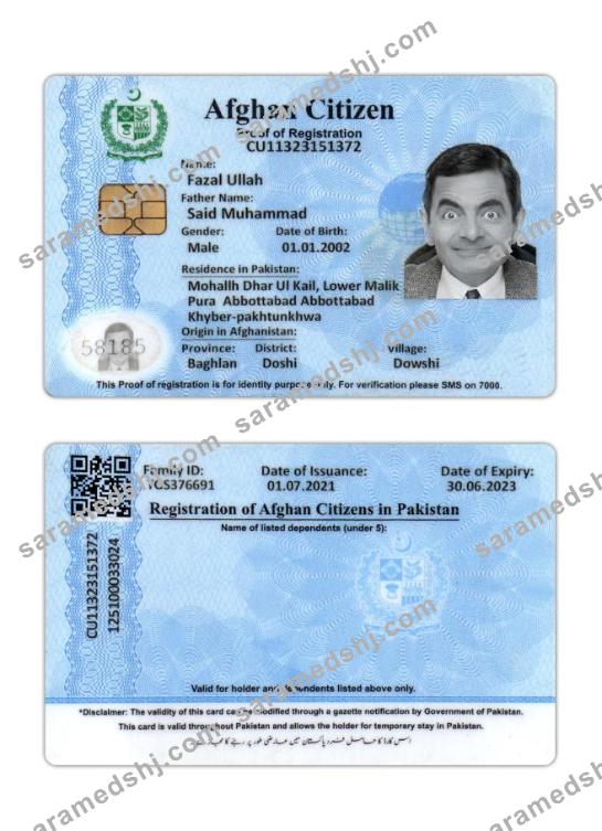 Afghan citizen proof of registration